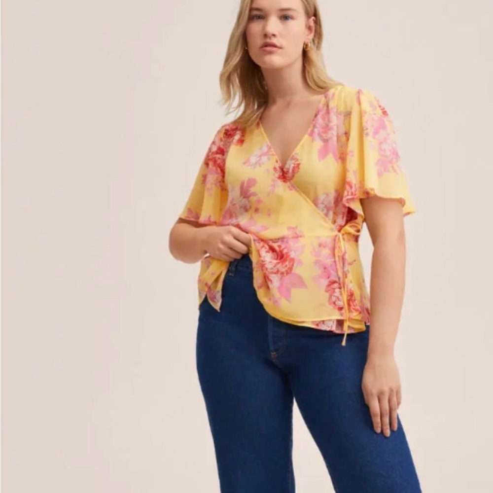 Mango MNG Floral Wrap Blouse - Yellow and Pink new without tags